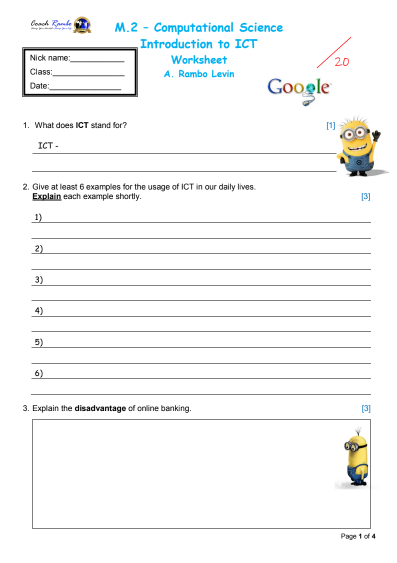worksheet introduction to ICT